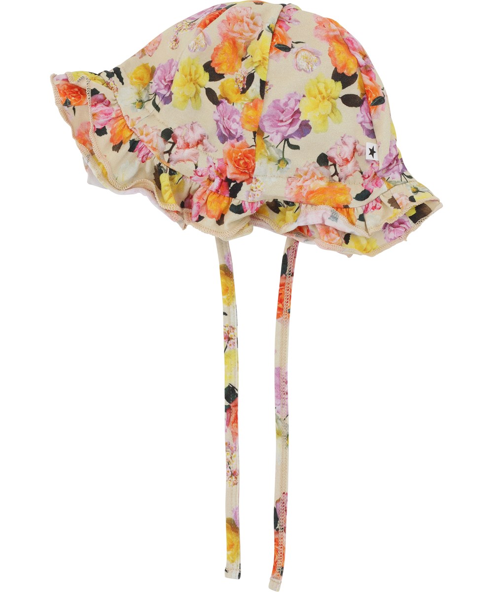 Nizana - Baby Roses - Light yellow organic baby hat with rose print