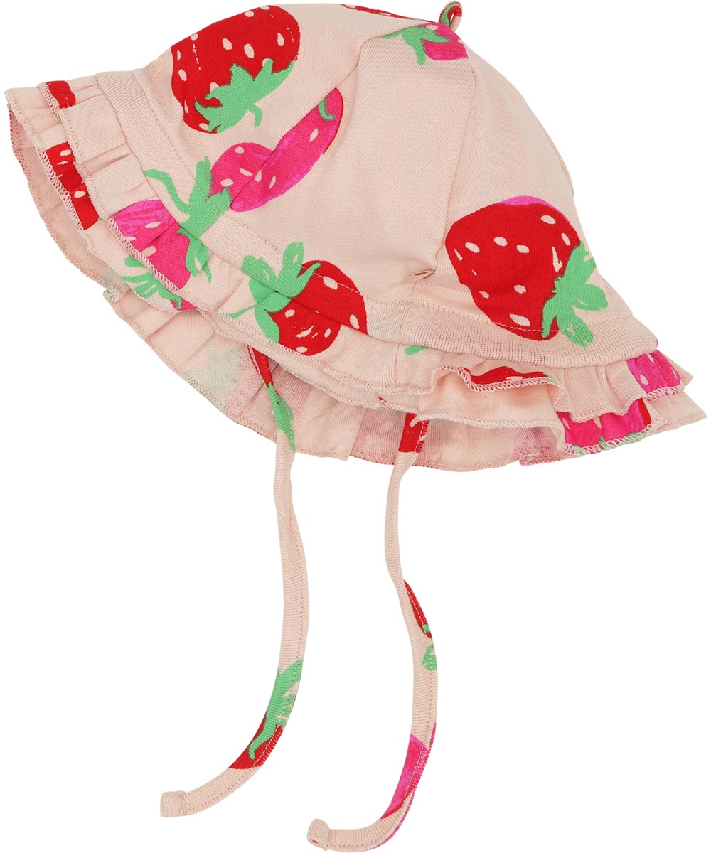 Nizana - Strawberries Mini - Pink organic baby hat with strawberry print 