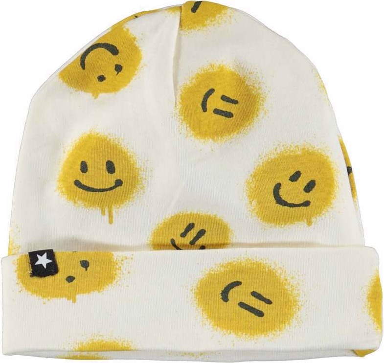 Noe Hat And Bib Set - All Smiles - Baby hat and bib with spray paint smiley face