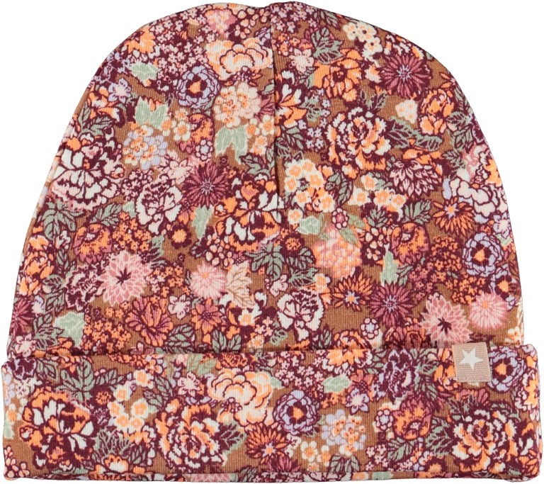 Noe Hat and Bib Set - Bloom - Red floral organic hat and bib 