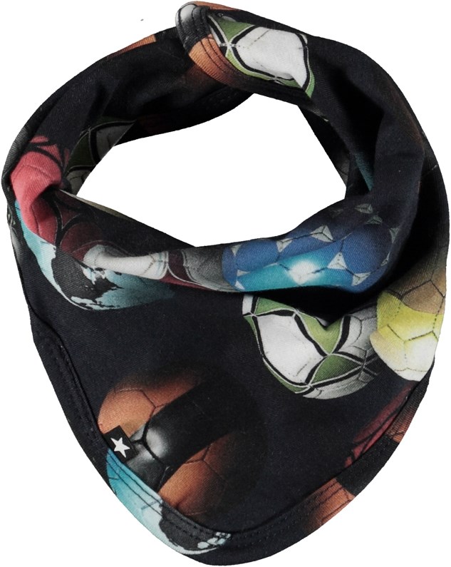 Noe Hat and Bib Set - Footballs Blue - Organic hat and bib with football print 