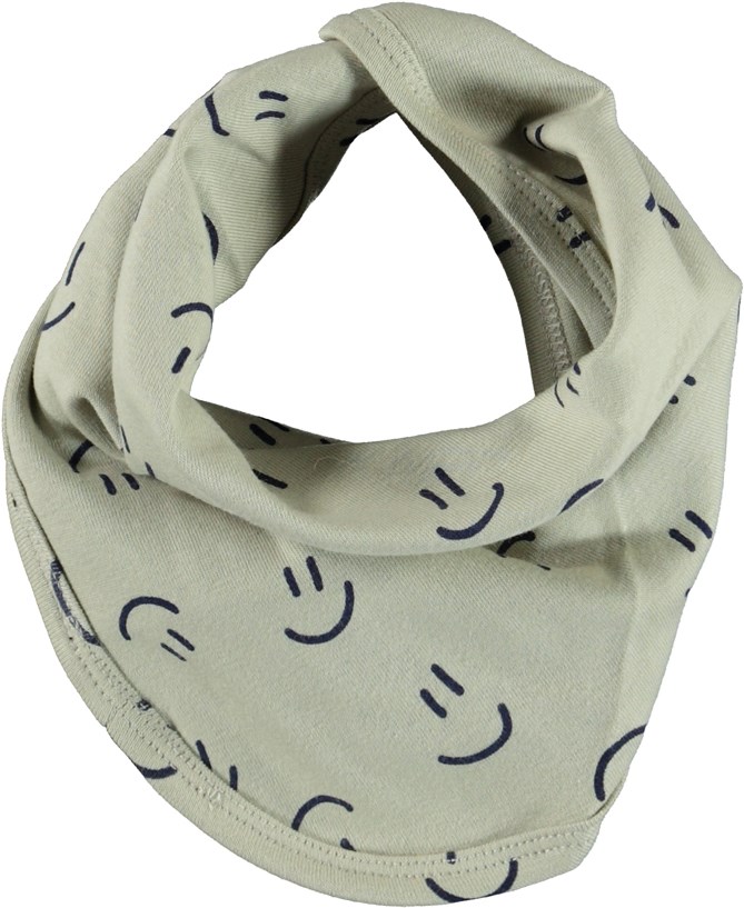 Noe Hat and Bib Set - Happy Graphic - Light grey organic hat and bib with smiley faces