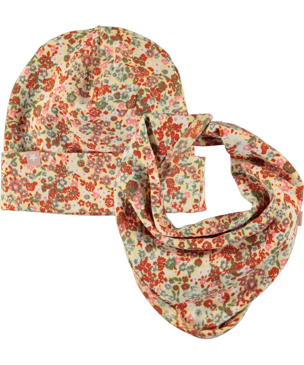 Noe Hat And Bib Set - Meadow Baby - Baby hat and bib in small floral print