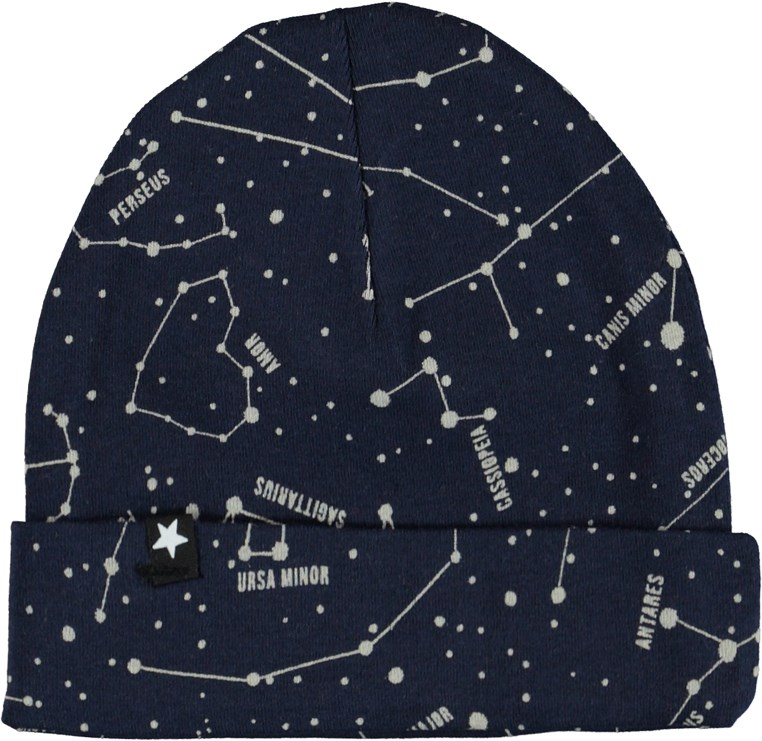 Noe Hat and Bib Set - Star Maps - Dark blue hat and bib with stars 