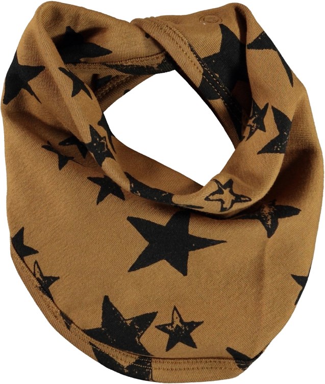Noe Hat and Bib Set - Stars - Brown organic hat and bib with stars 