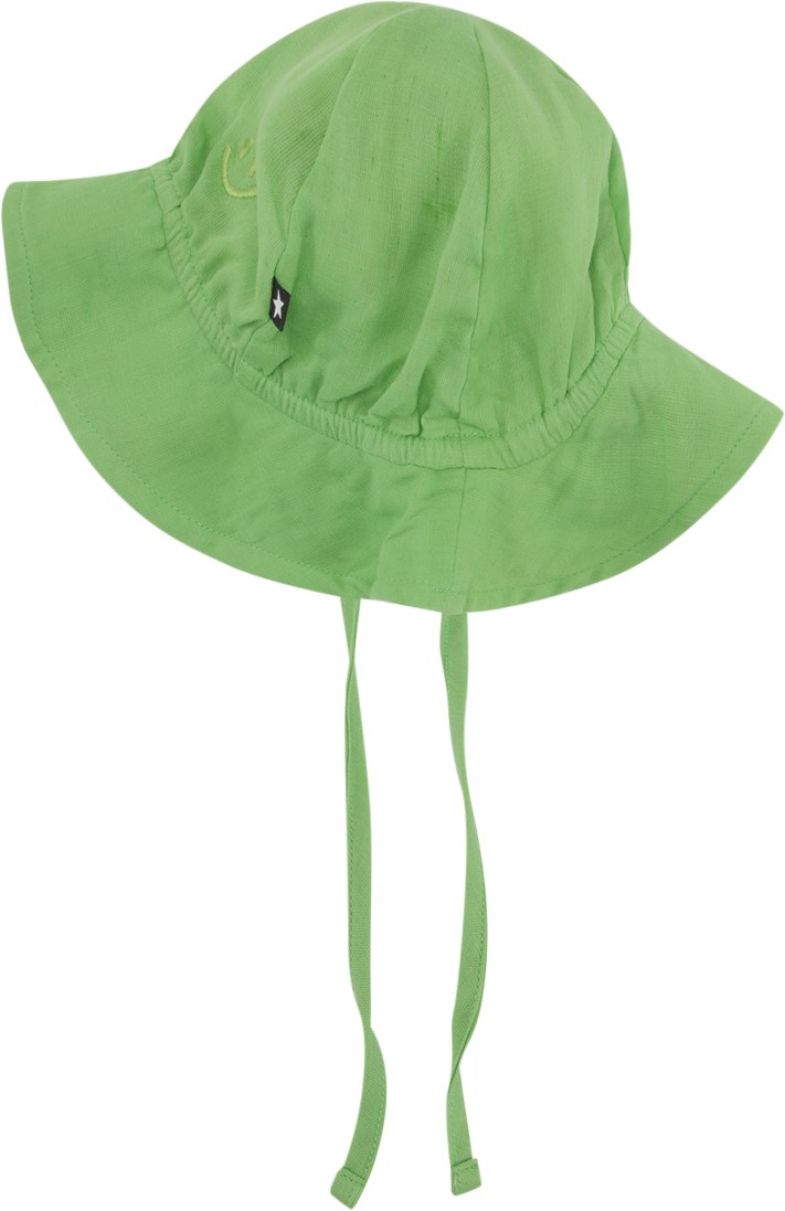 Noel - Grass Green - Green sun hat in a lightweight, organic cotton weave with a wavy brim and chin ties. 