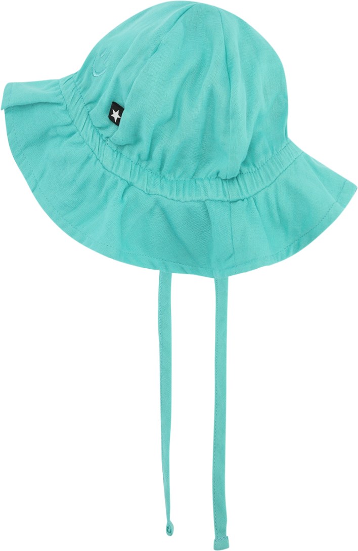 Noel - Pacific - Turquoise sun hat in a lightweight, organic cotton weave with a wavy brim and chin ties. 