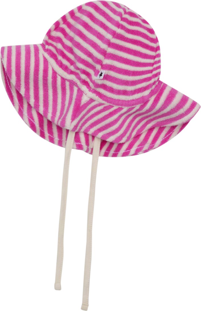 Noel - Purple Shell Stripe - Pink and white striped sun hat in cotton terry with chin ties