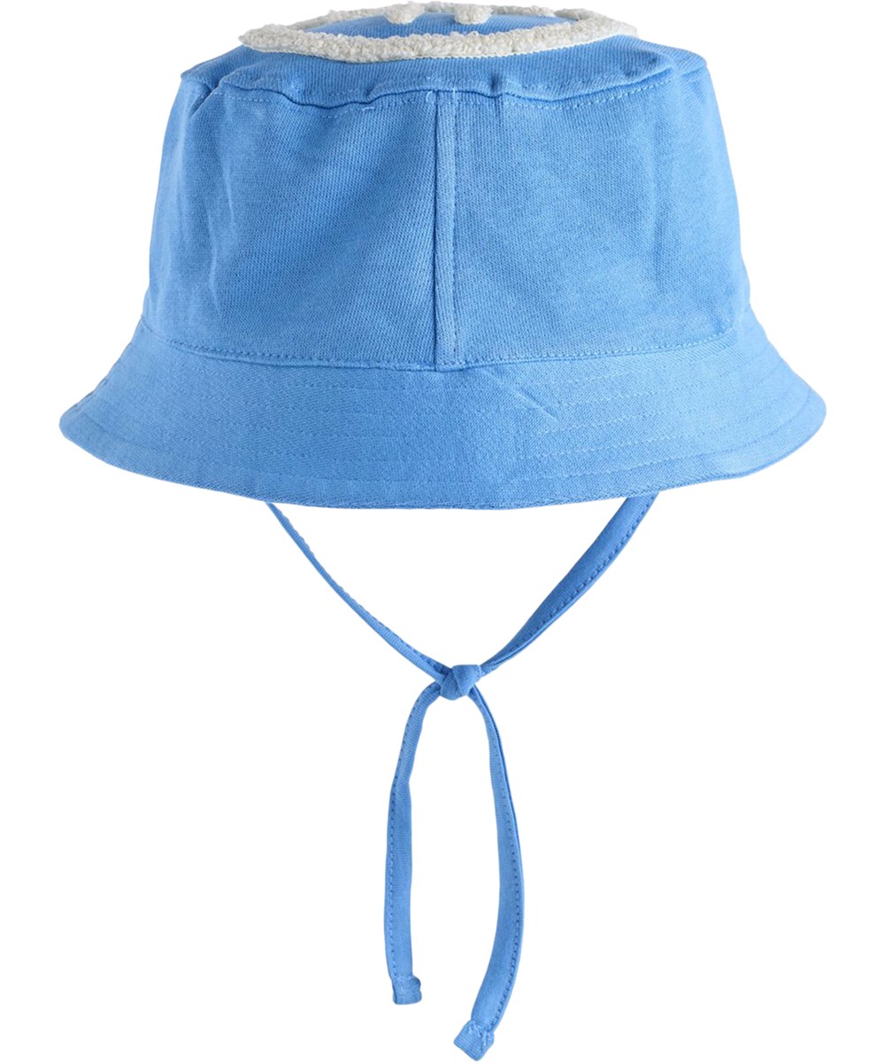 Nomly - Blue Tide - Blue sun hat for children made of organic cotton with fun artwork 