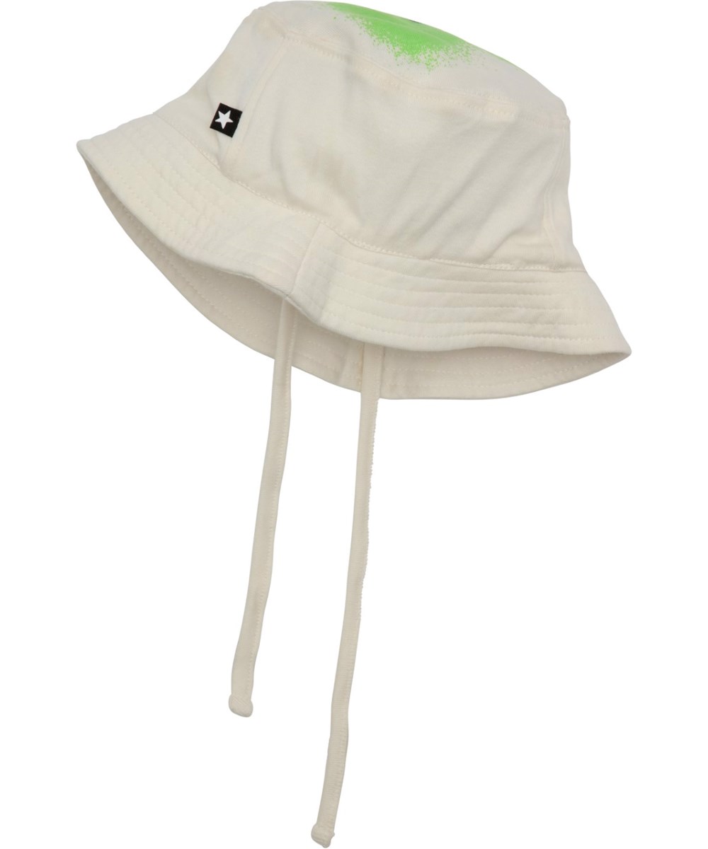 Nomly - Sea Shell - Off white sun hat in organic cotton with a green smiling face on top