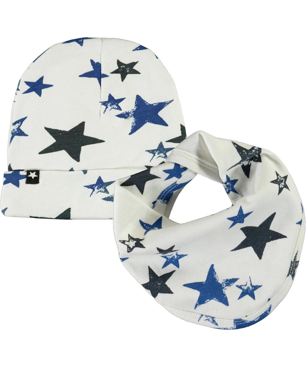 Noon Bib and Hat Set - Stars - Baby hat and bib with star print