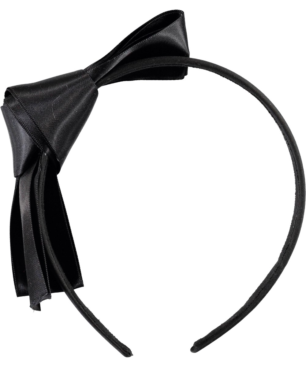 Sateen Aliceband - Black - Hairband with leather bow 