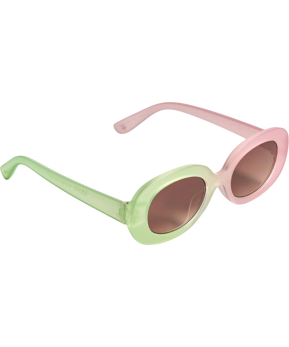 See - Pistachio - Oval sunglasses for children in green and pink with tinted lenses, satin finish, and UV protection.