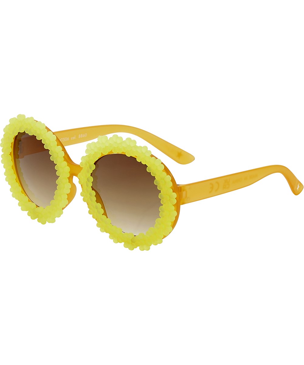 Silly - Sour Lemon - Orange runde solbriller med gule blomster