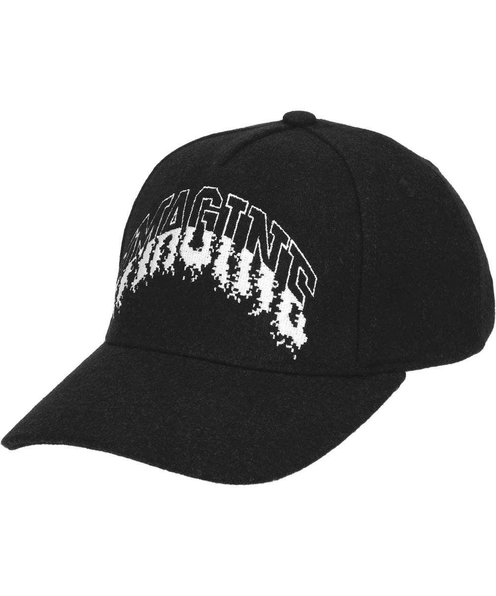 Skill - Black - Black cap with embroidered "Imagine" text motif, woven wool quality.