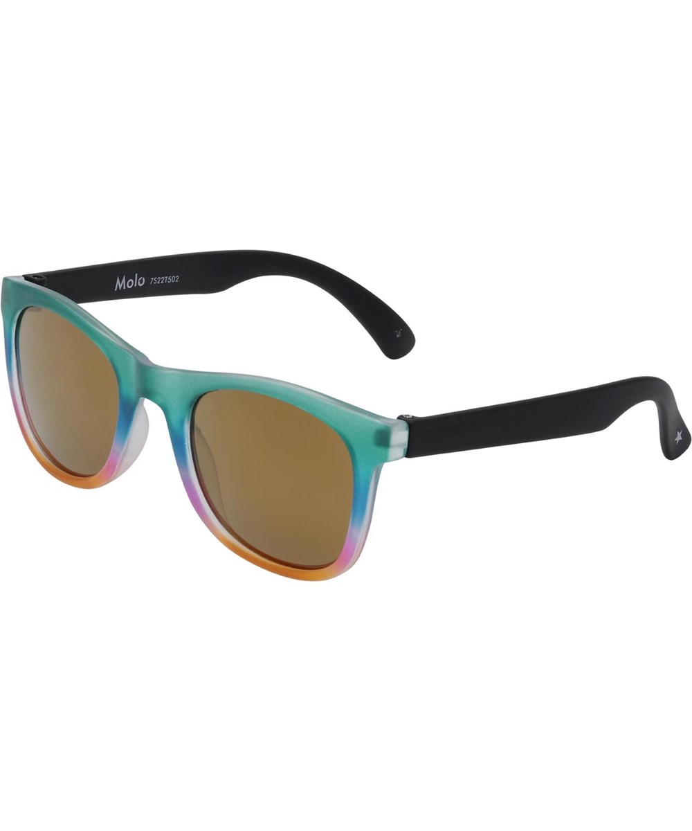 Smile - Summer Scrap - Rainbow coloured sunglasses with brown lenses and black temples. 