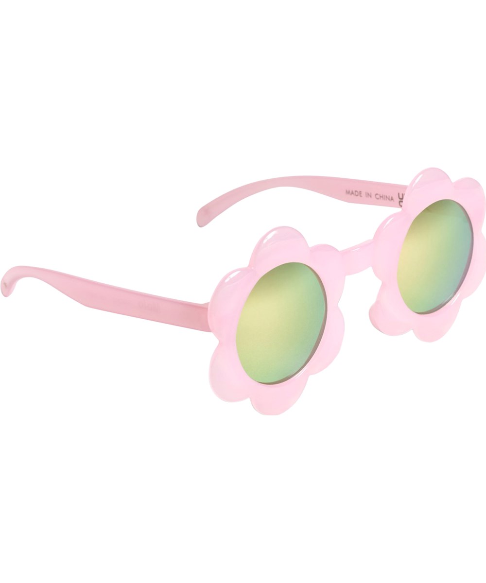 Soleil - Bubble Pink - Pink, flower-shaped sunglasses for children with coloured mirror lenses and UV protection.