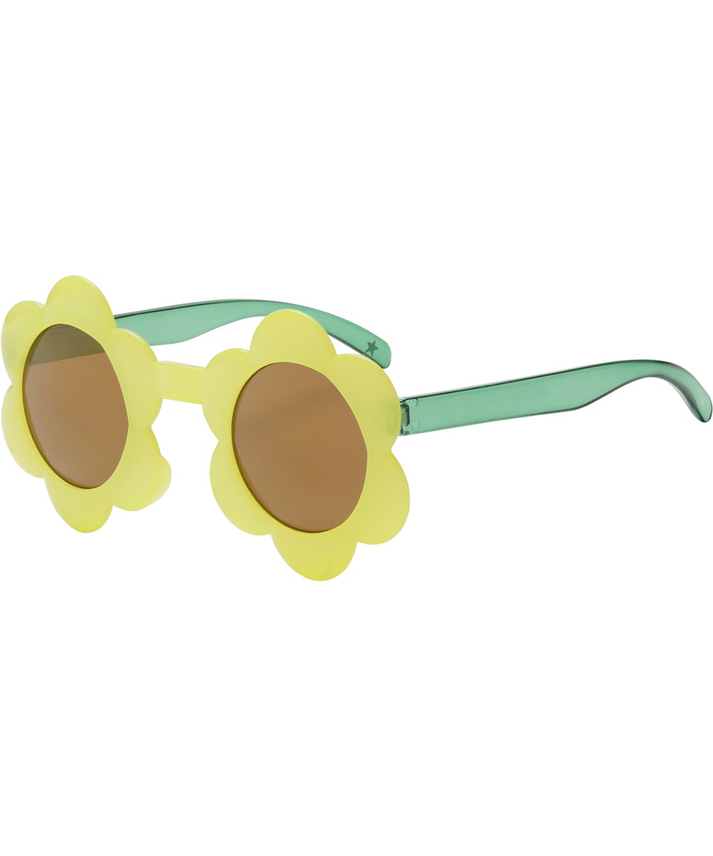 Soleil - Yellow Light - Green and yellow sunglasses in a flower shape 
