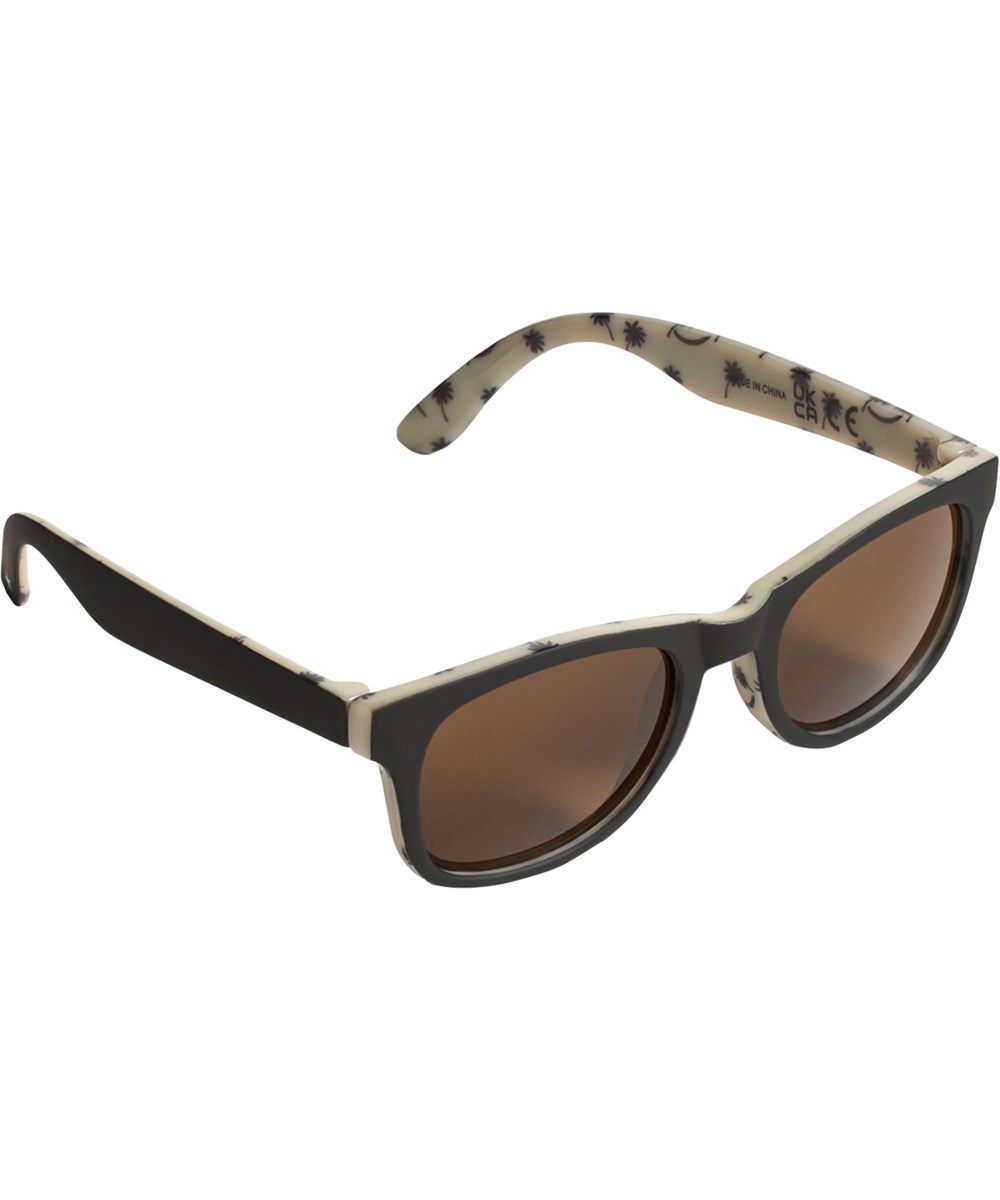 Star - Palm Blue - Classic sunglasses for children in black and beige with palm print and UV protection.
