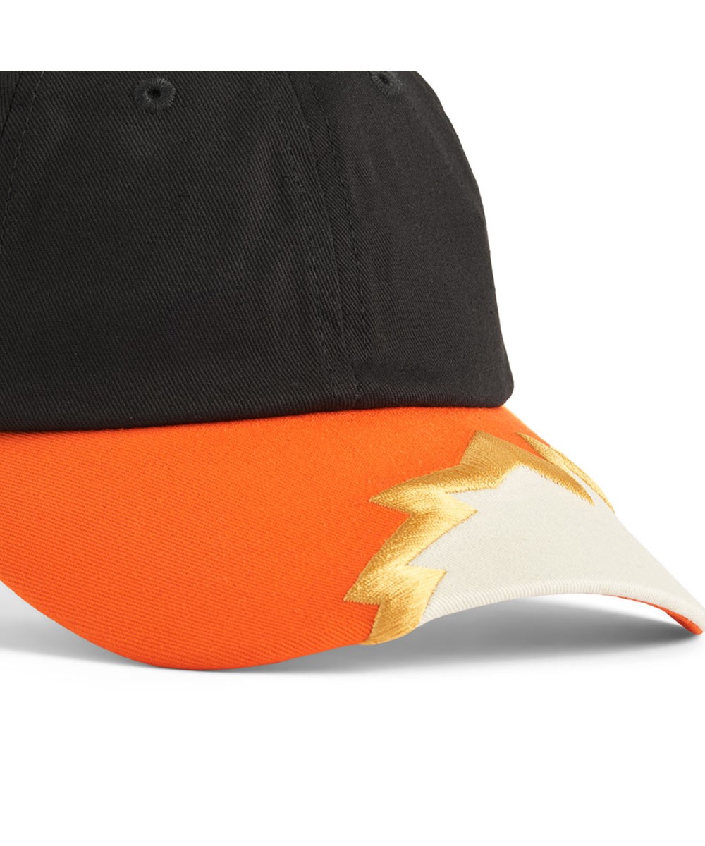 Steel - Black Orange - Black, orange, and beige cap with yellow embroidery for children.