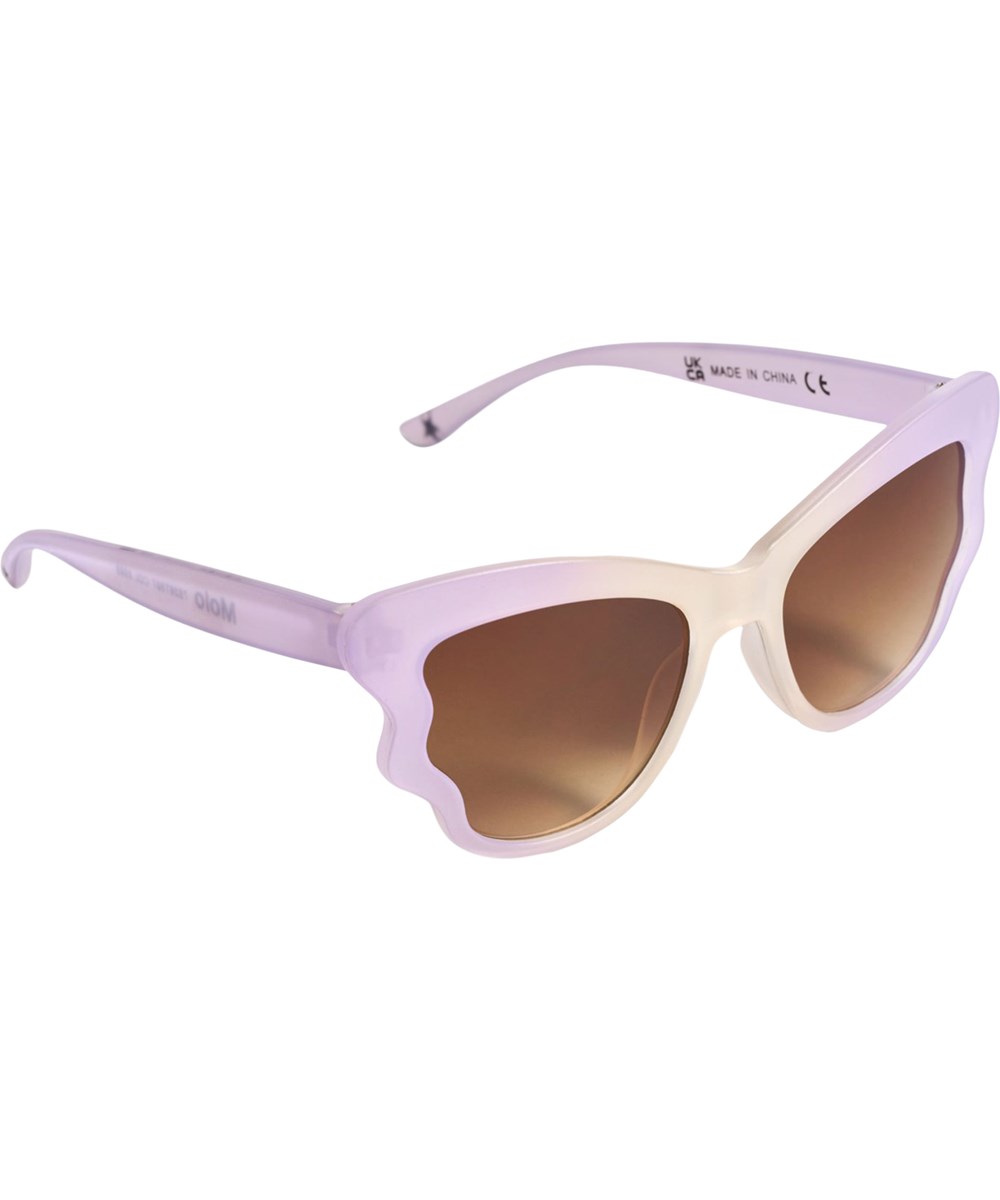 Summer - Pastel Lilac - Butterfly-shaped sunglasses for children in purple and peach with UV protection.