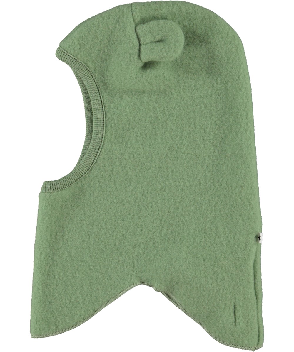 Urso - Moss Green - Green balaclava with small ears in 100% merino wool