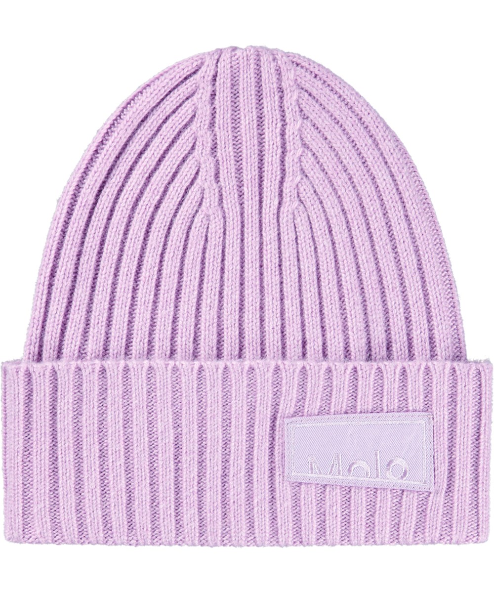 Karli - Purple Ray - Lila gerippte Strickmütze mit umgeschlagenem Rand für Kinder.