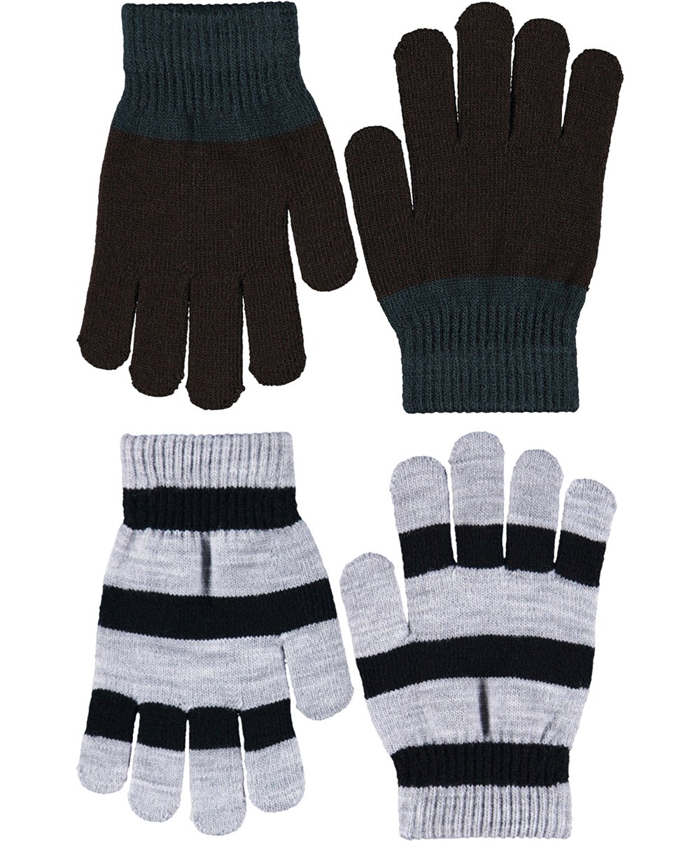 Kei - Dark Cocoa - 2er-Pack gestrickte Handschuhe in Grau, Schwarz und Grautönen für Kinder.