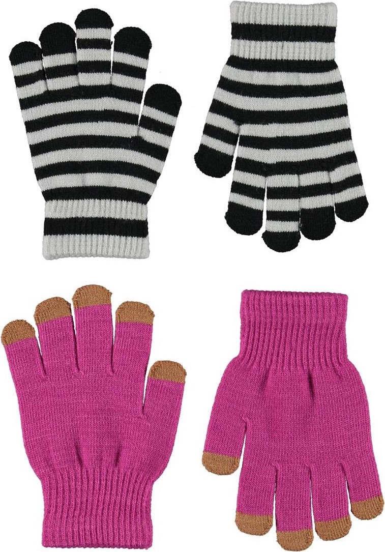 Kei - Wild Pink - Zwei Paar Strickhandschuhe in Pink und gestreift.