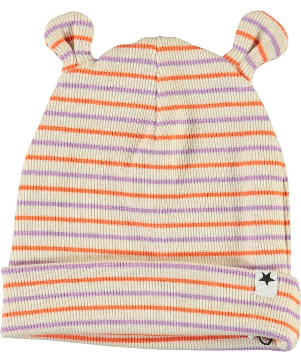 Natali - Purple Orange Stripe - Gestreifte Babymütze mit Ohren