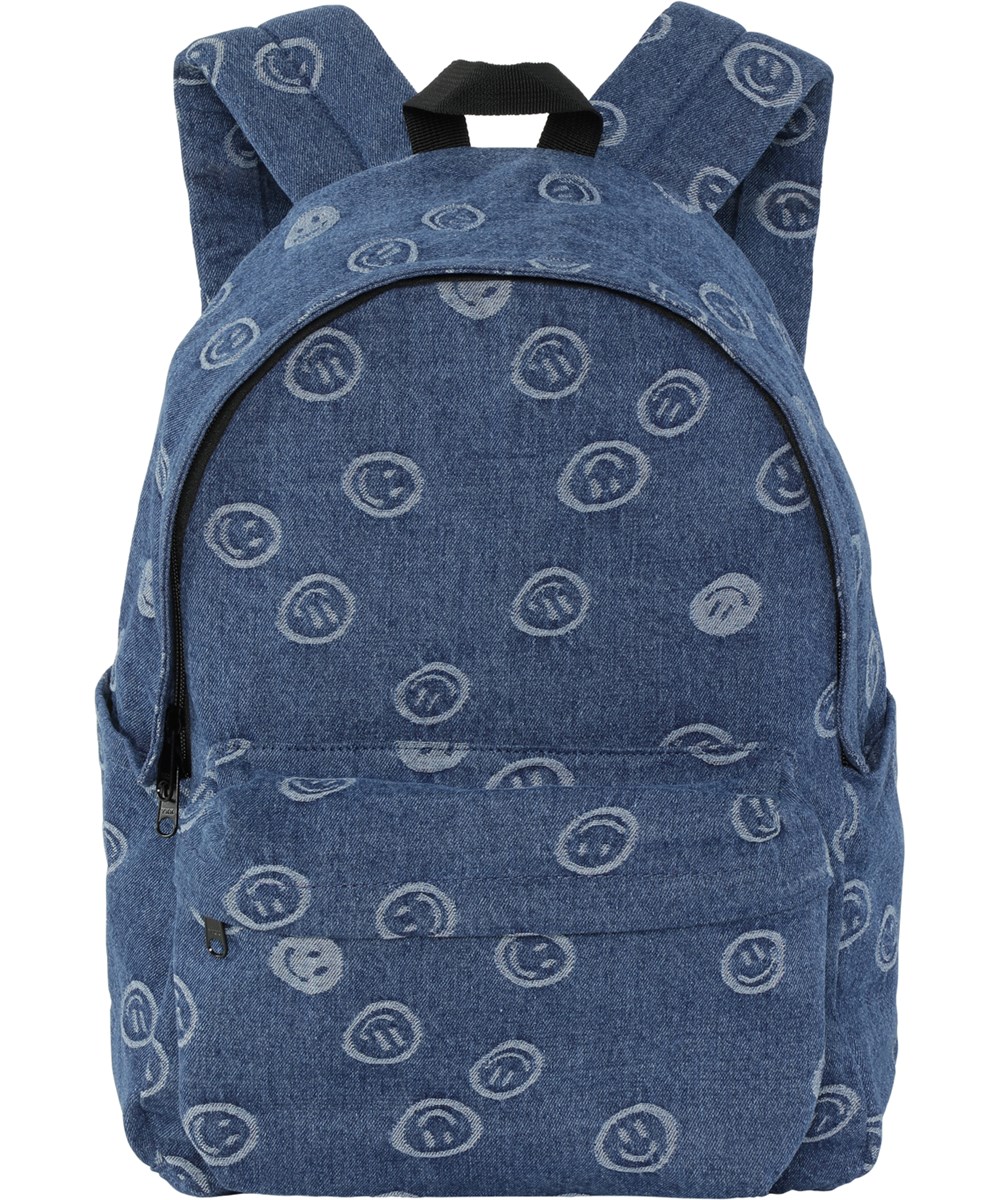 Backpack Denim - Blue Happiness - Blue backpack with smiley faces