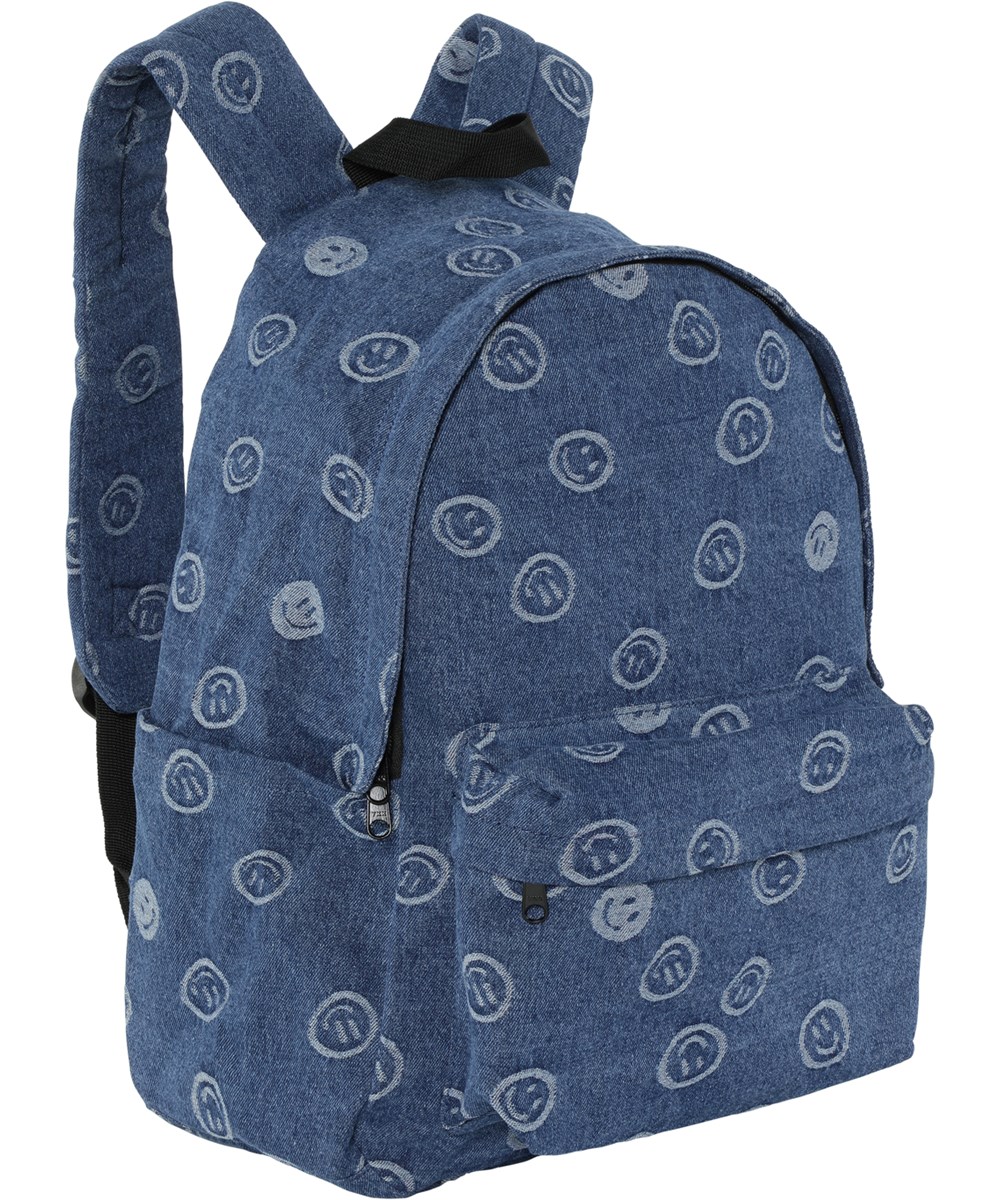 Backpack Denim - Blue Happiness - Blue backpack with smiley faces