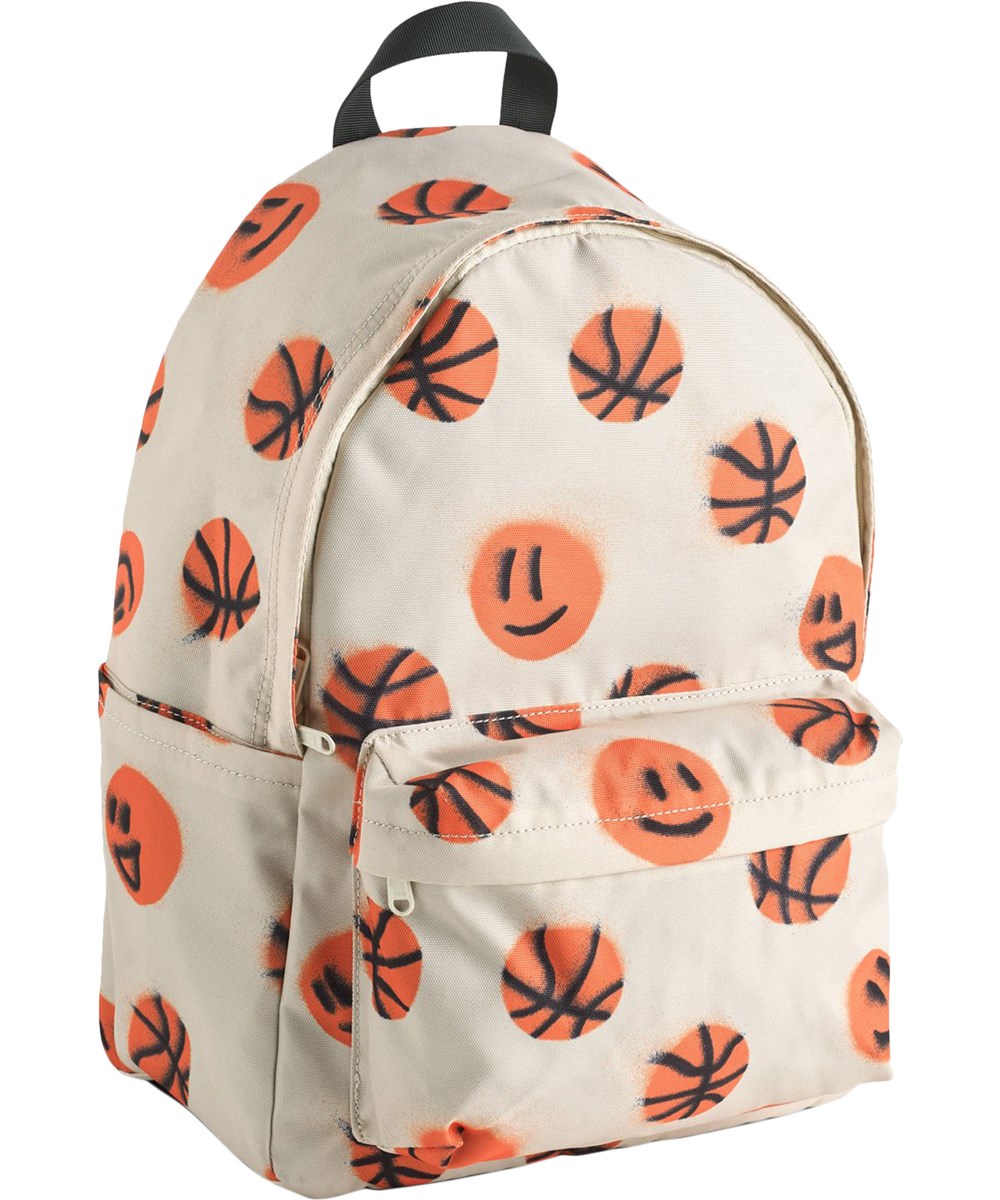 Backpack Mio - Basketballs - Beige backpack for children with a basketball print 