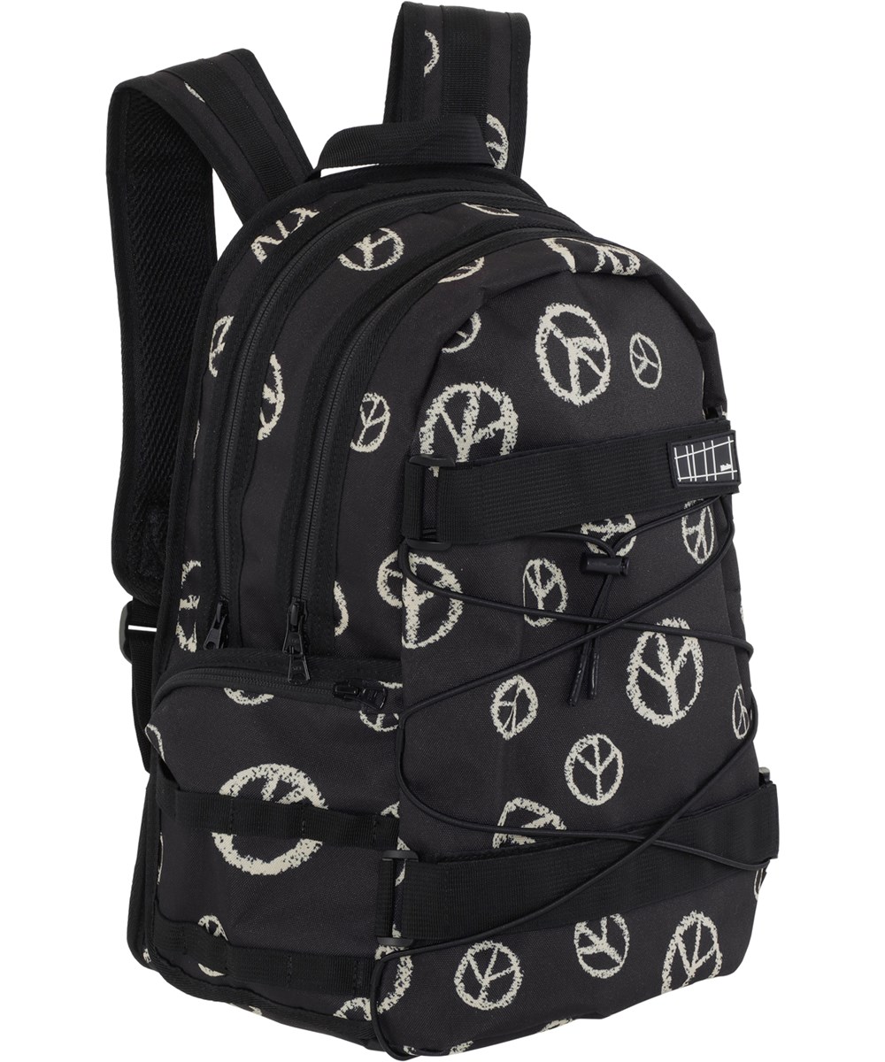 Backpack Skate - All Over Peace - Recycled black backpack with peace print