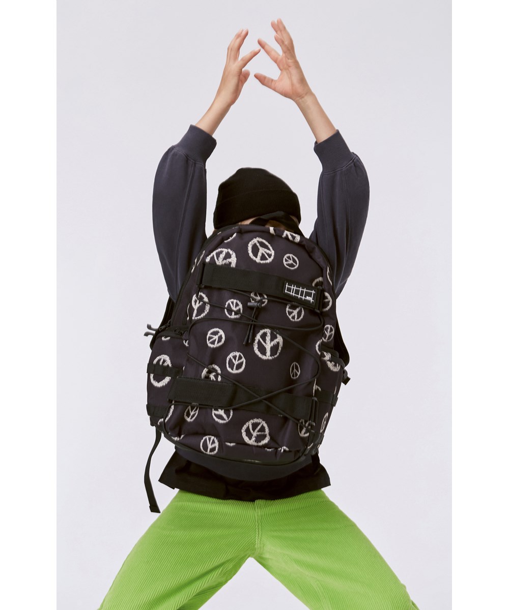Backpack Skate - All Over Peace - Recycled black backpack with peace print