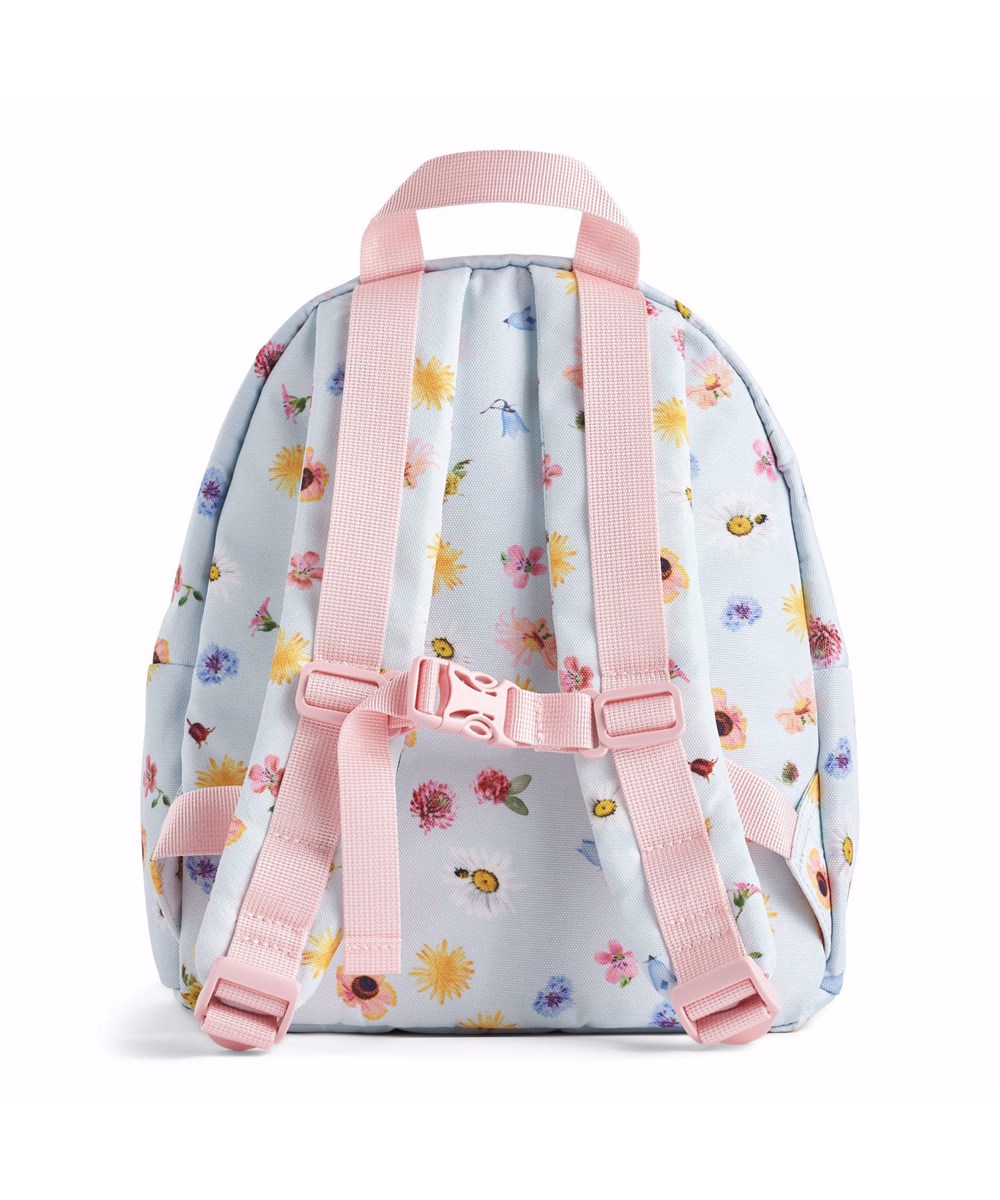 Backpack - Small Flowers Baby - Light blue backpack with floral print for preschool children aged 3-6 years.