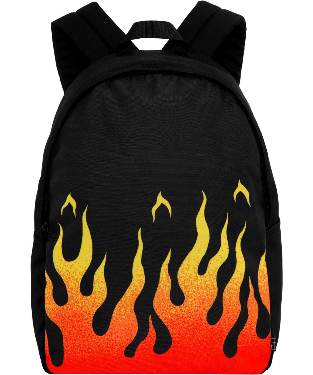 Backpack Solo - On Fire - Black backpack with flame motif on the front in 100% recycled polyester.