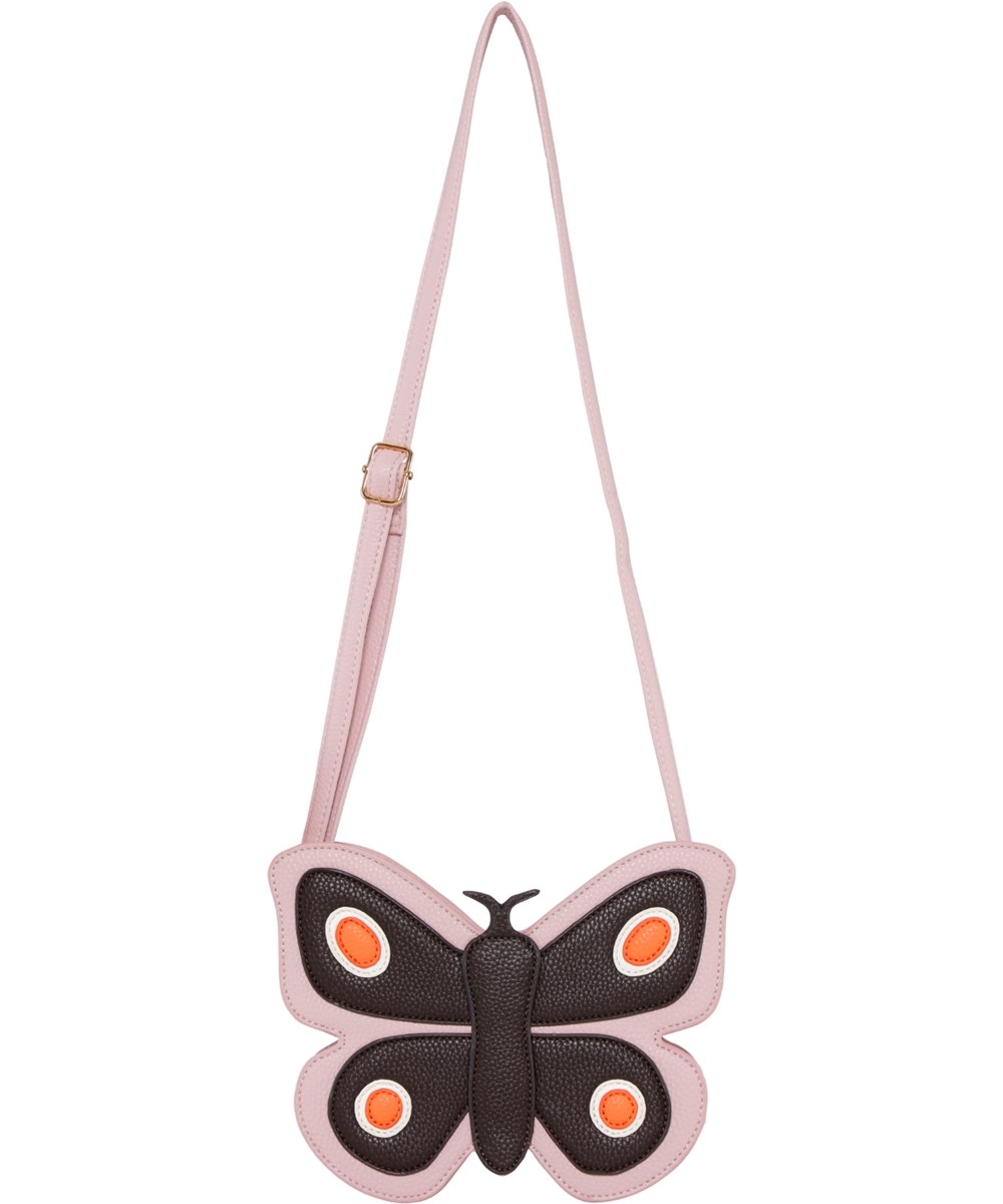 Butterfly Bag - Pink Lavender - Pink and black crossbody bag with adjustable strap and butterfly design.
