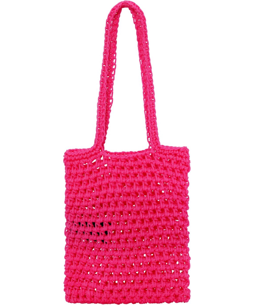 Crochet Bag - Confetti - Small, pink shoulder bag, crocheted in robust, polyester yarn. The bag is unlined and has an open top with a shoulder strap