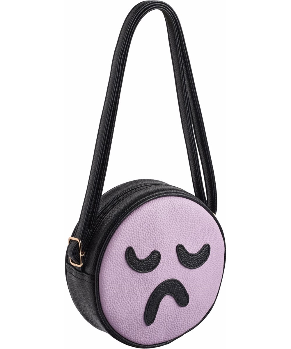 Feelings Bag - Duo - Fun round bag with a smiling yellow face and a purple sour face for children.