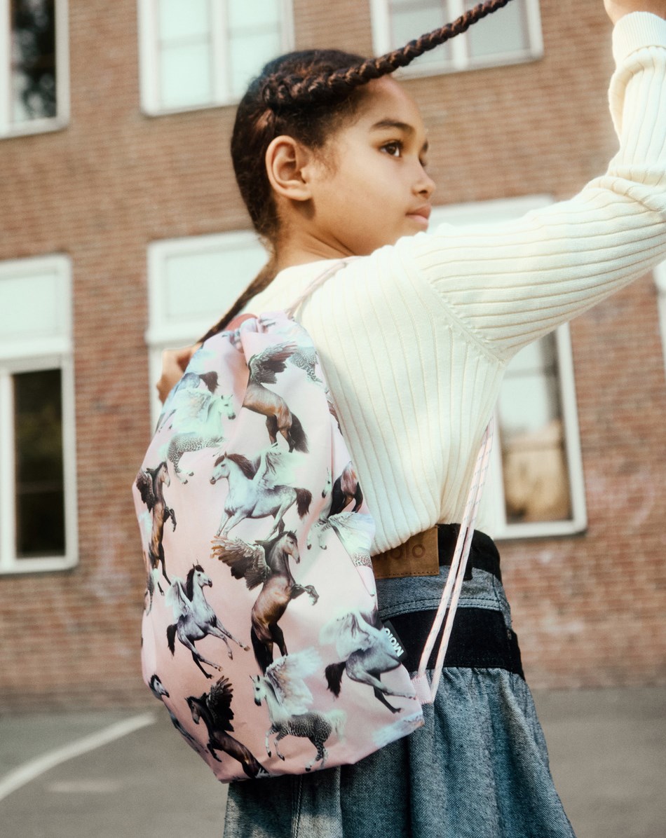 Gym Bag - Pegasus - Pink gym bag with print of flying pegasi, made from durable polyester with water-repellent properties