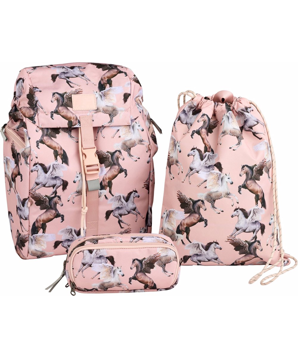 Gym Bag - Pegasus - Pink gym bag with print of flying pegasi, made from durable polyester with water-repellent properties