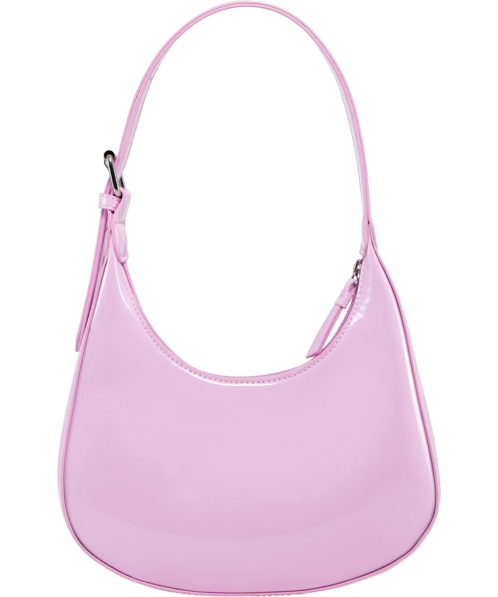Jada Bag - Pink Lavender - Pink curved shoulder bag with glossy finish and adjustable strap.