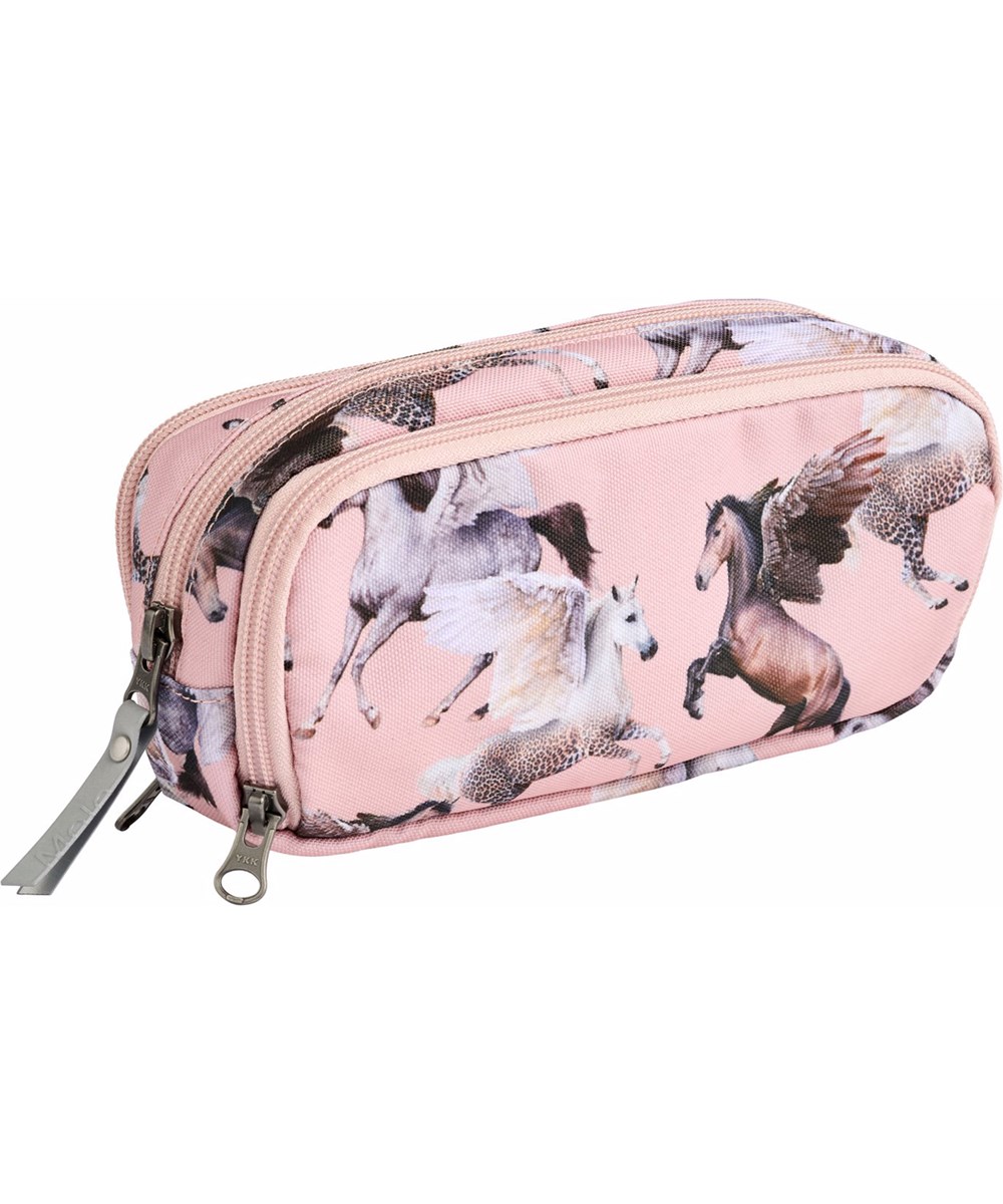 Pencil Cas - Pegasus - Practical pink pencil case with print of flying pegasi