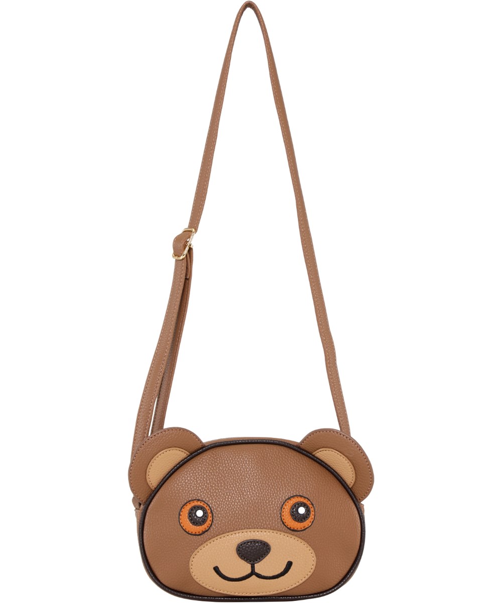 Teddy Bear Bag - Ground - Cute brown crossbody bag with adjustable strap and teddy bear motif.
