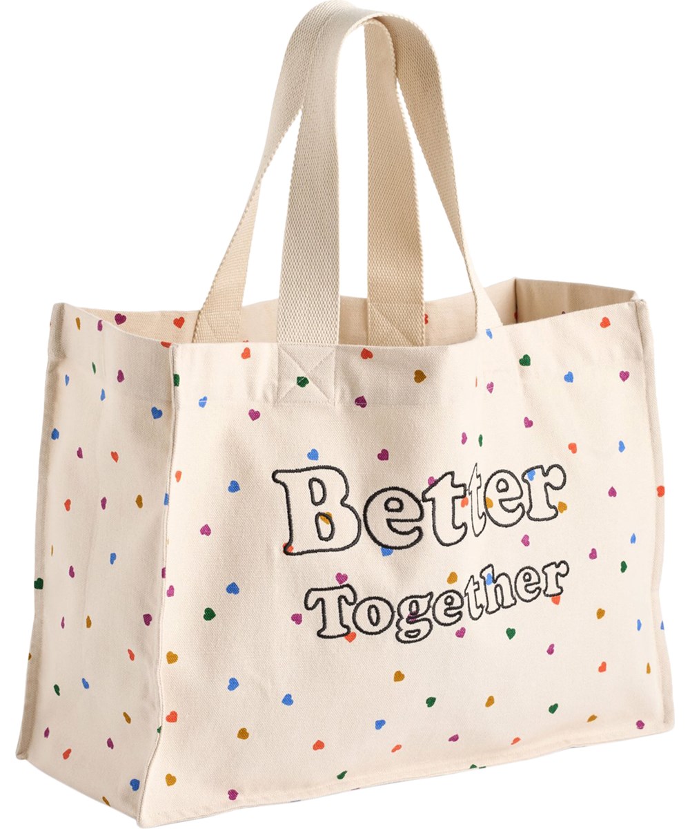 Urd Bag - Confetti_Rainbow - Beige tote bag for children made of organic cotton with a heart print 