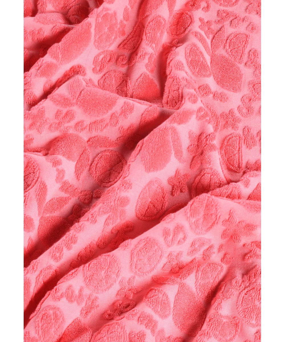 Beach Cover Up - Lemon Quotes - Rosa Badeponcho für Kinder mit Zitrusmuster und Kapuze aus Bio-Baumwollfrottee.