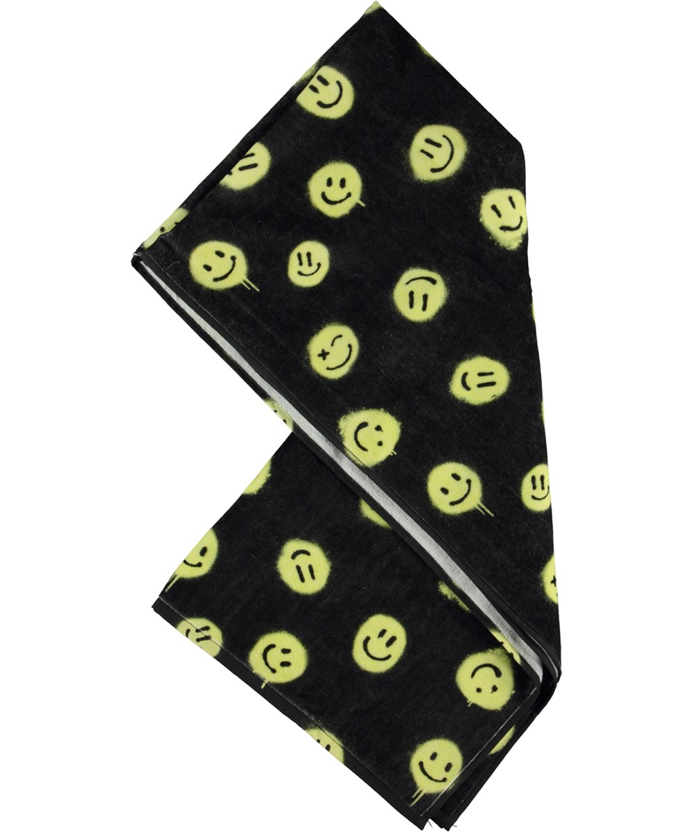 Beach Towel - Happy Sunny - Schwarzes Badetuch mit Smiley-Print