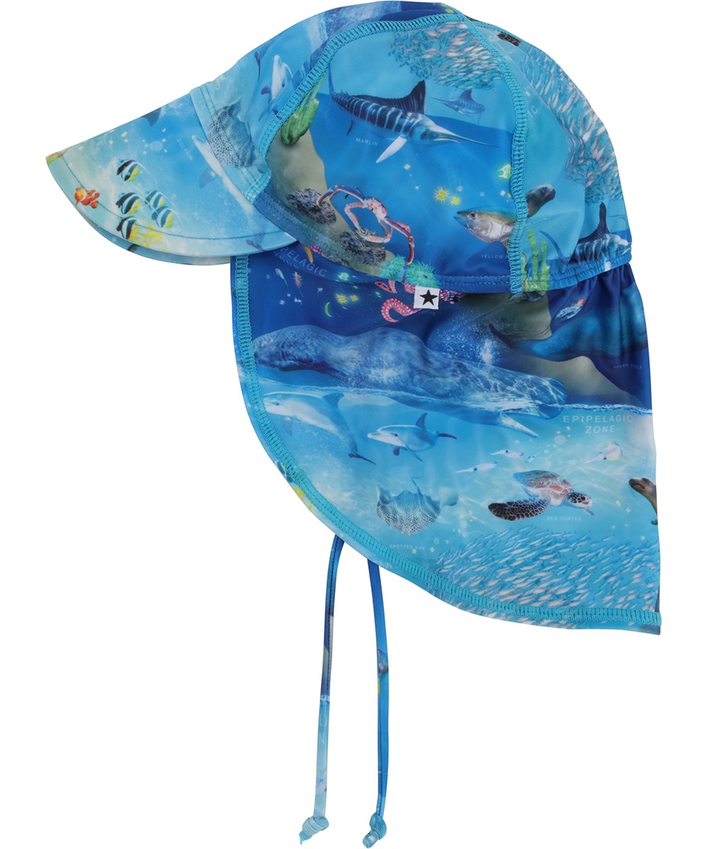 Nando - Ocean Zones - Blauer Baby-Sonnenhut mit Allover-Meeresdruck