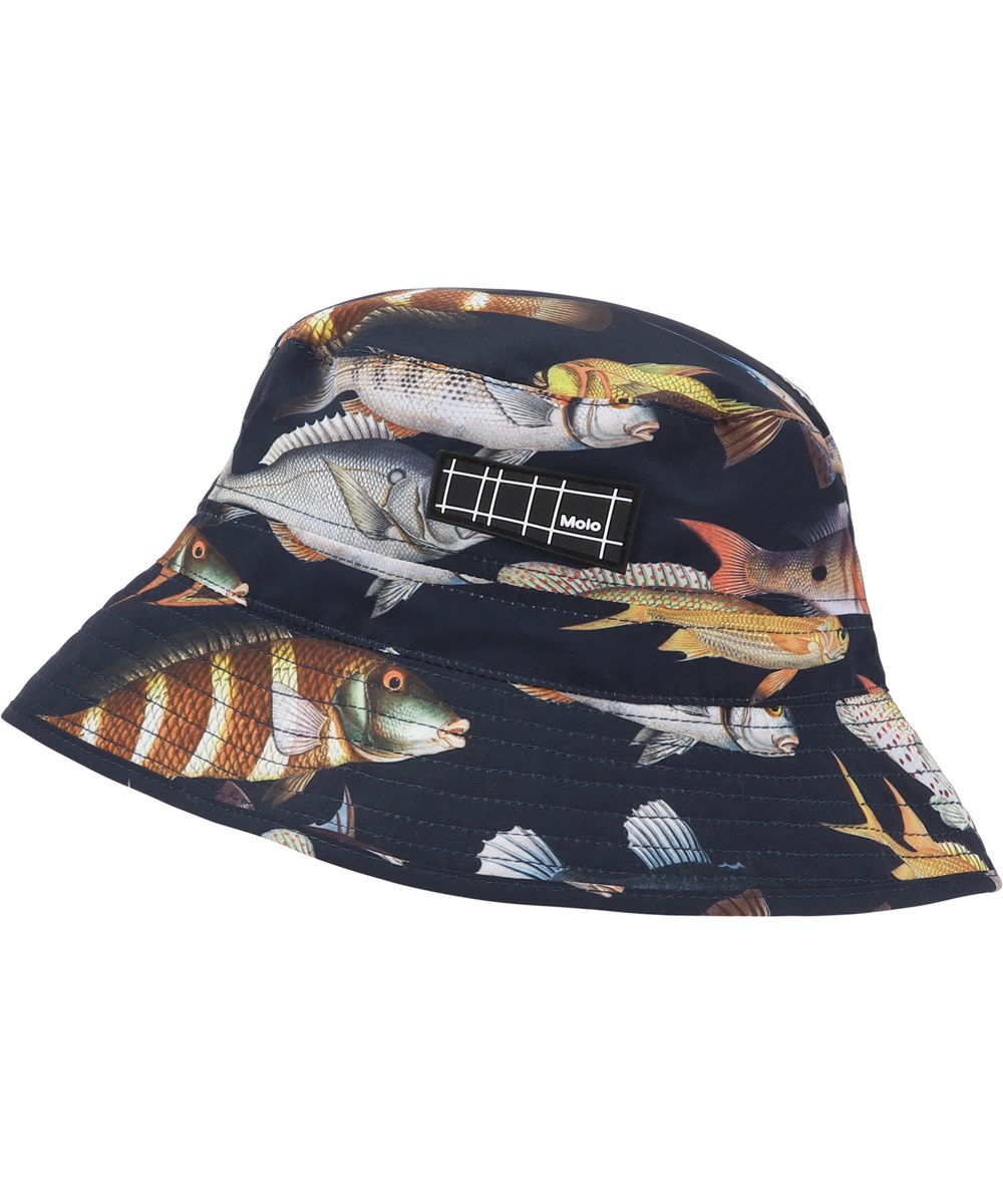 Niks - Art Of Fish - Dunkelblauer Eimerhut mit Fischprint und UV-Schutz